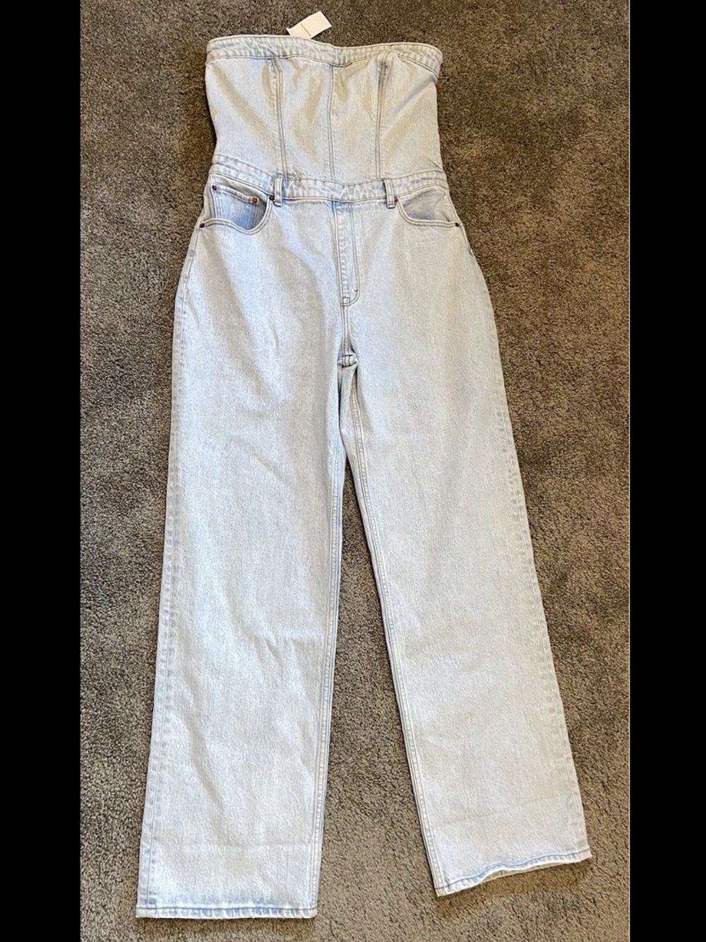 Abercrombie & Fitch wide leg strapless denim jumpsuit NWT Small tall - Picture 6 of 7